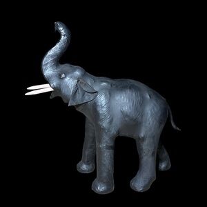 Vintage Mid Century Huge Jumbo 29” Black Leather Wrapped Elephant Statue 29”